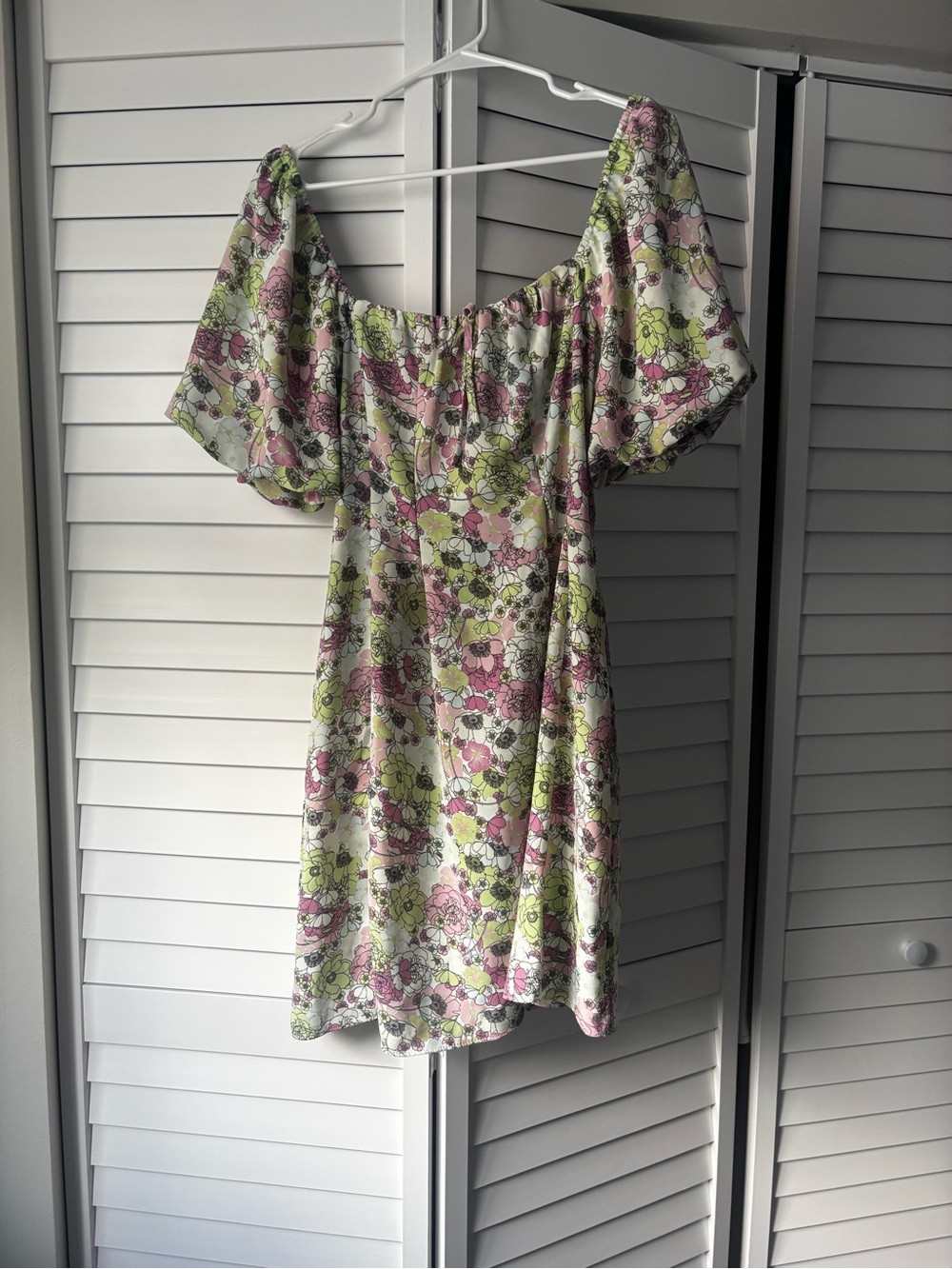BCBGeneration Floral Off-Shoulder Mini Dress in Pink and Green